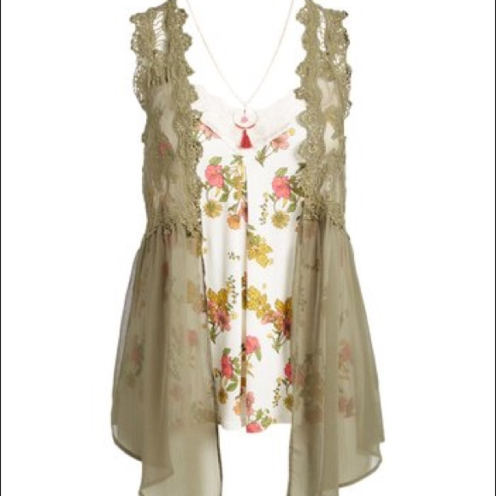 Sheer Ivory Lace Vest Size XL Country Glam